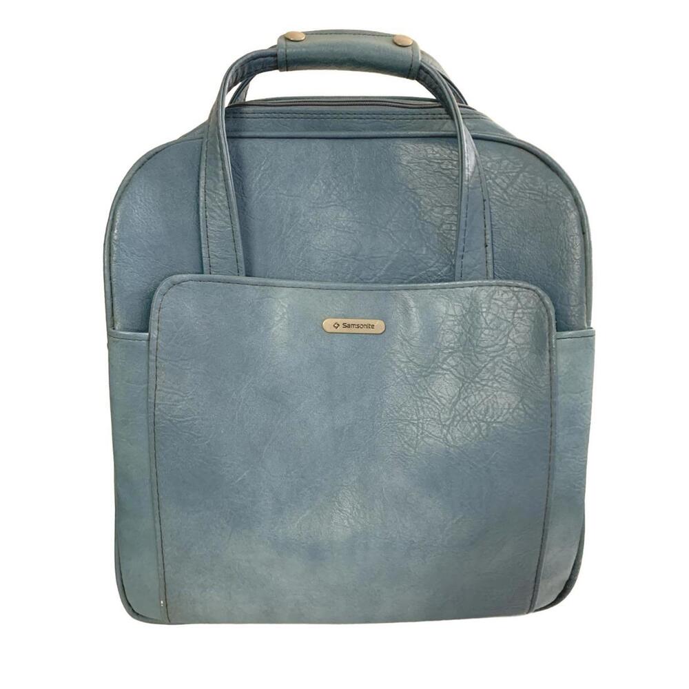 Vintage Samsonite Silhouette Blue Carry On Travel Luggage Bag Shoulder Strap